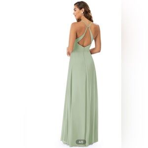 Azazie, floor-length dress. Perfect for bridesmaids or prom. Dusty sage color